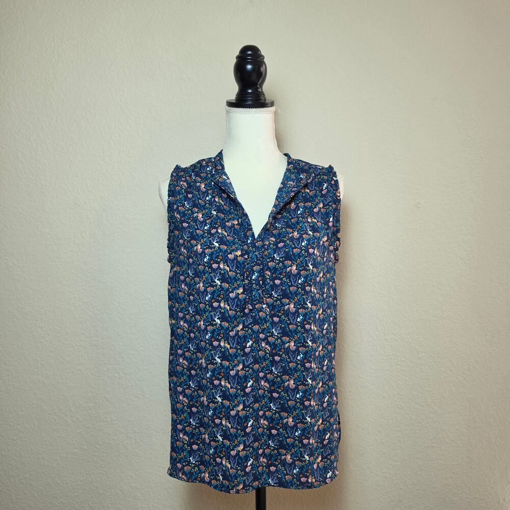 Ann Taylor Loft Navy Whimsical Nature Blouse Small